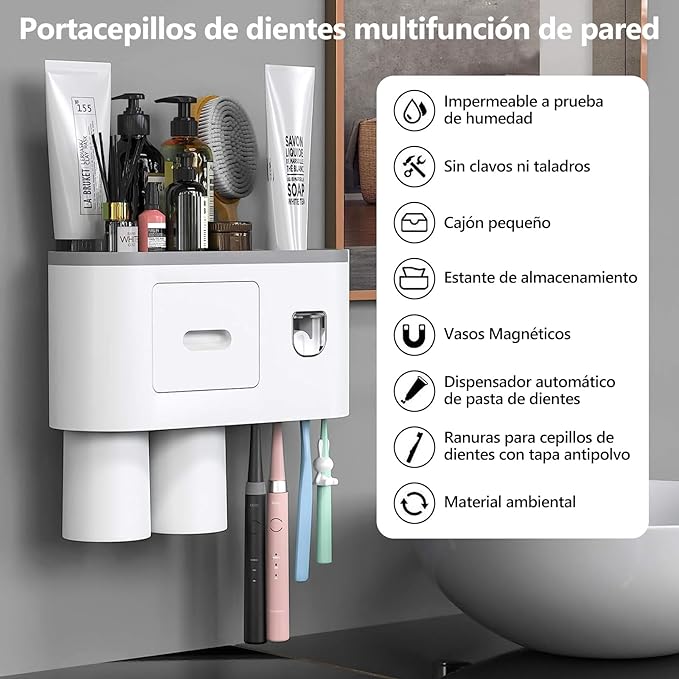 Porta-cepillos de Pared con Dispensador Automático