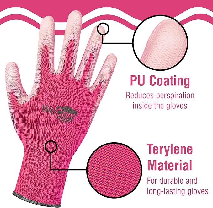 Guantes de trabajo rosa con recubrimiento de poliuretano