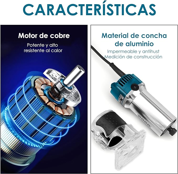 Router eléctrico para corte y grabado de madera y metal.